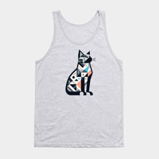 Geometric Cat Design Tank Top